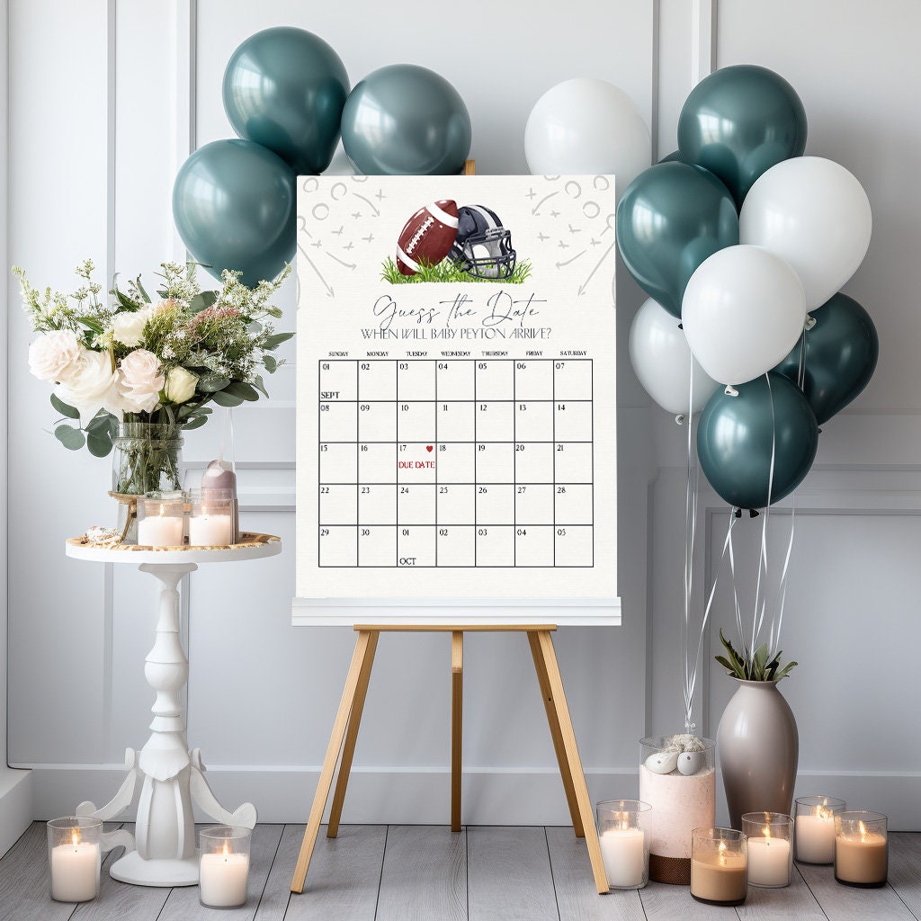 Football Baby Shower Guess the Date Game Template, Little All-Star Theme Shower for Boy, Little Rookie Sprinkle Touch Down Co-Ed Baby Shower