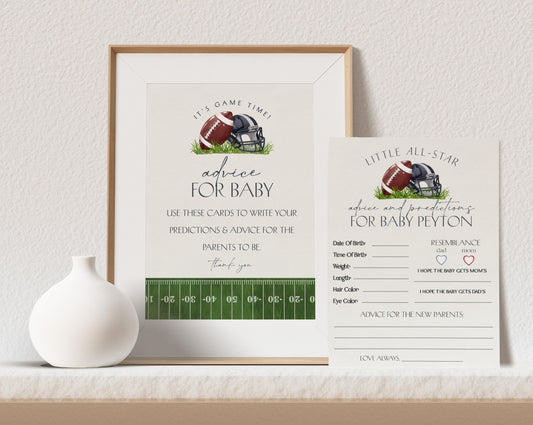 Football Advice for Baby Cards Printable Template, Little All-Star Theme Shower for Boy, Little Rookie Sprinkle for Touchdown Co-Ed Shower