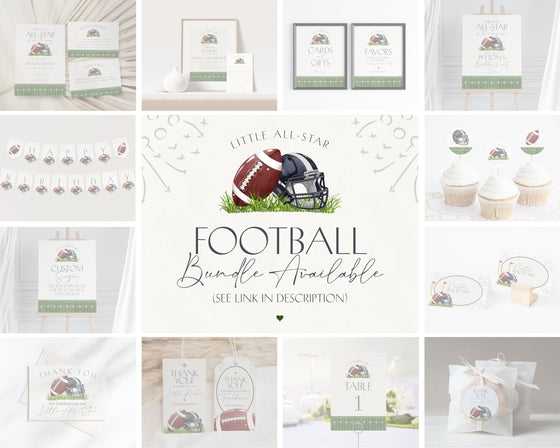 Football Cupcake Toppers Printable Template, Little All-Star Theme Birthday Party for Boy, Little Rookie Baby Shower for Touch Down Party