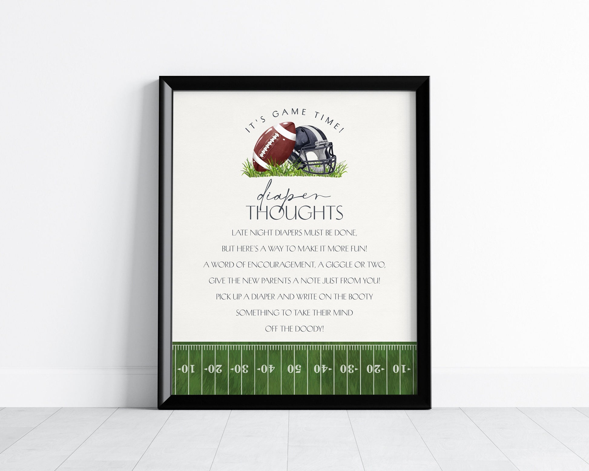 Football Baby Shower Diaper Thoughts Sign Printable, Little All-Star Theme Shower for Boy Little Rookie Sprinkle Touchdown Co-Ed Baby Shower