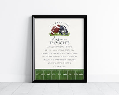 Football Baby Shower Diaper Thoughts Sign Printable, Little All-Star Theme Shower for Boy Little Rookie Sprinkle Touchdown Co-Ed Baby Shower