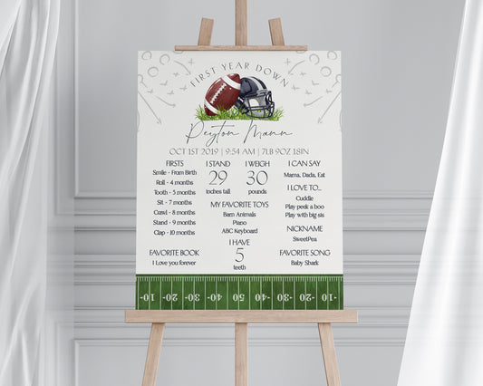 Football First Year Down Milestone Sign Printable Template, Little All-Star Theme 1st Birthday for Boy, Little Rookie Touchdown Party