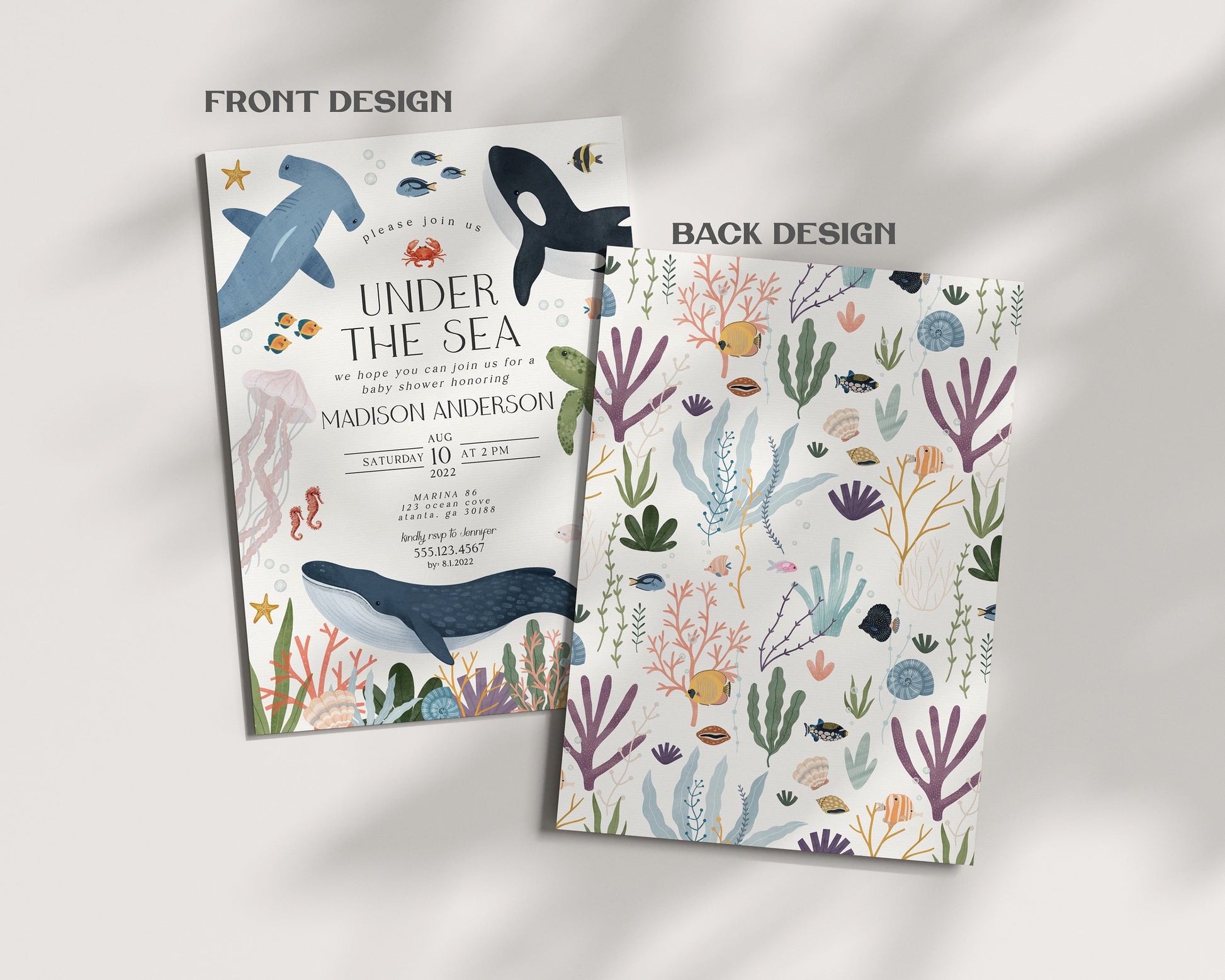 Under the Sea Baby Shower Invitation Template, Nautical Ocean Party Decor for Boy Baby Shower, Sea Life Baby Sprinkle, Gender Neutral