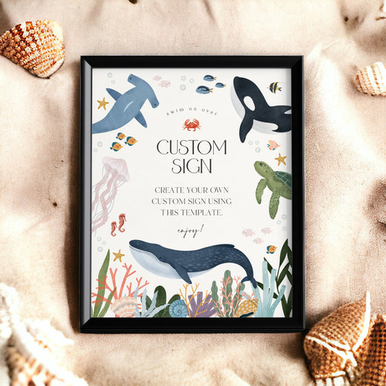 Under the Sea Custom Sign Printable Template, One-der the Sea First Birthday, Nautical Ocean Party Decor for Boy Baby Shower, Sea Life Bday
