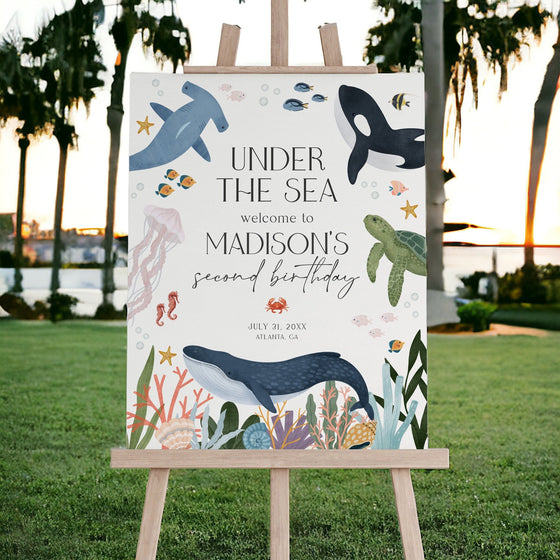 Under the Sea Birthday Welcome Sign Printable Template, Ocean Birthday for boy, Nautical Party Decor for Boy Sea Life Bday Party