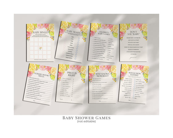 Citrus Floral Baby Shower Printable Bundle, Little Cutie Baby Sprinkle for Summer Baby Shower, Gender Neutral Florida Baby Shower Decor