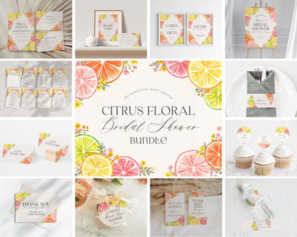 Citrus Floral Bridal Shower Printable Bundle, Main Squeeze Bridal Brunch for Summer Bridal Shower, Florida Bridal Shower Decor