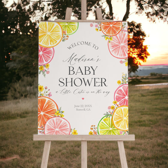 Citrus Floral Baby Shower Welcome Sign Printable Template, Little Cutie Baby Sprinkle for Summer Baby Shower, Florida Baby Shower Decor