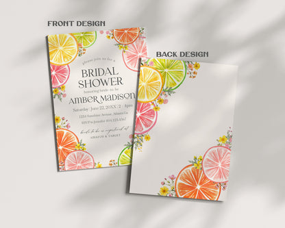 Citrus Floral Bridal Shower Invitation Printable Template, Main Squeeze Bridal Brunch for Summer Bridal Shower, Florida Bridal Shower Decor