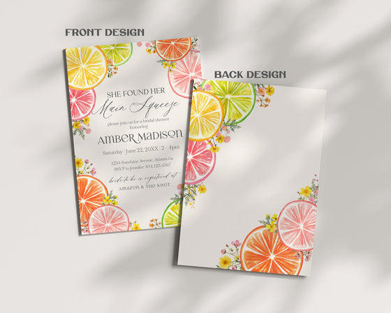 Citrus Floral Bridal Shower Invitation Printable Template, Main Squeeze Bridal Brunch for Summer Bridal Shower, Florida Bridal Shower Decor