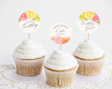  Citrus Floral Birthday Cupcake Toppers Printable Template, Little Cutie Coastal Party Decor for Summer Tropical Birthday Party Decor