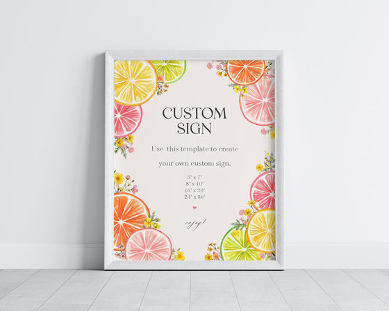 Citrus Floral Custom Sign, Printable Party Decor for Baby or Bridal Shower, Coastal Birthday Decor for Summer Tropical Baby or Bridal Shower