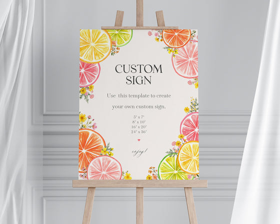 Citrus Floral Custom Sign, Printable Party Decor for Baby or Bridal Shower, Coastal Birthday Decor for Summer Tropical Baby or Bridal Shower