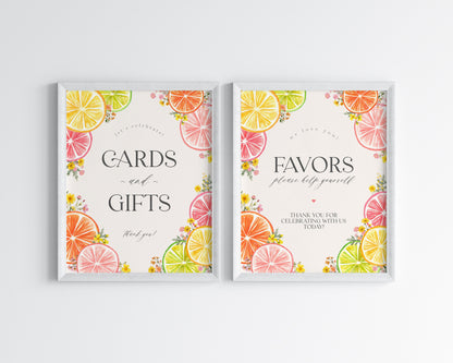 Citrus Floral Cards & Gifts and Favors Sign Printable Template, Coastal Birthday Decor for Summer Tropical Baby or Florida Bridal Shower