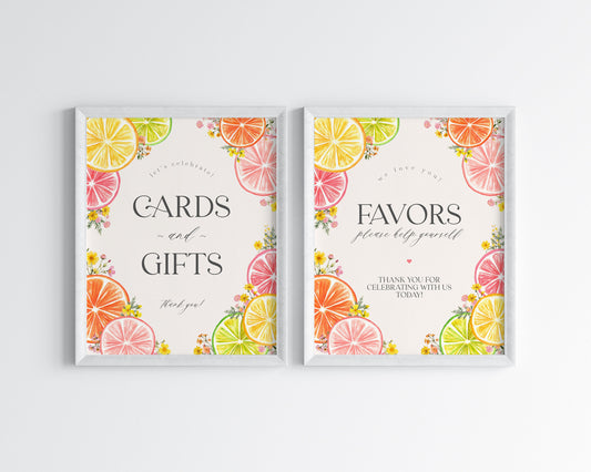 Citrus Floral Cards & Gifts and Favors Sign Printable Template, Coastal Birthday Decor for Summer Tropical Baby or Florida Bridal Shower