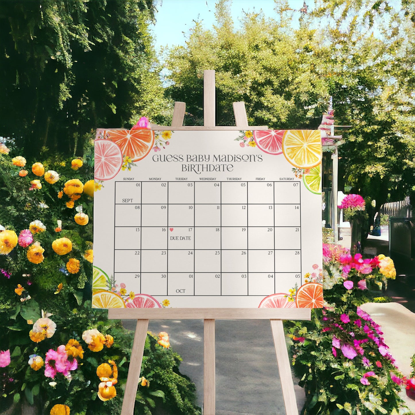 Citrus Floral Baby Shower Guess the Date Game Template, Little Cutie Baby Sprinkle for Summer Baby Shower, Gender Neutral Florida Shower