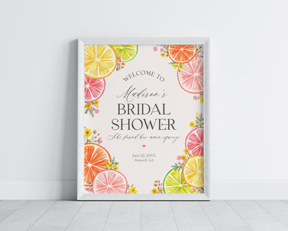 Citrus Floral Bridal Shower Welcome Sign Printable Template, Main Squeeze Bridal Brunch for Summer Bridal Shower, Florida Shower Decor