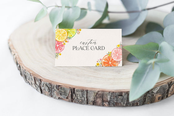 Citrus Floral Place Cards for Baby or Bridal Shower or Birthday Printable Template, Coastal Birthday Decor for Summer Tropical Baby Shower
