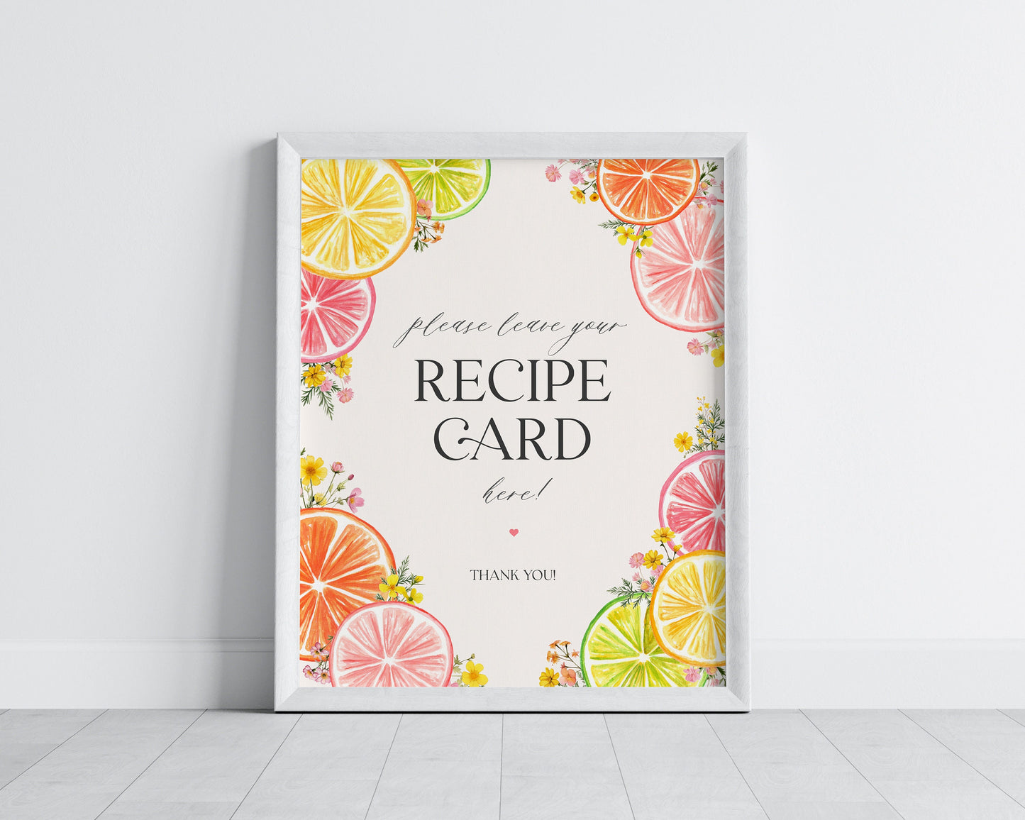 Citrus Floral Recipe Card Printable Template for Bridal Shower, Main Squeeze Bridal Brunch for Summer Bridal Shower, Florida Bridal Shower