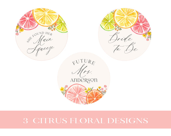 Citrus Floral Bridal Shower Cupcake Toppers Printable Template, Main Squeeze Bridal Brunch for Summer Bridal Shower, Florida Bridal Shower