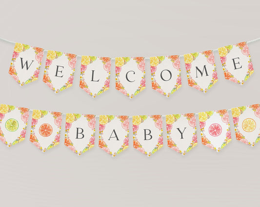 Citrus Floral Baby Shower Banner Printable Template, Little Cutie Baby Sprinkle for Summer Baby Shower, Gender Neutral Florida Shower Decor