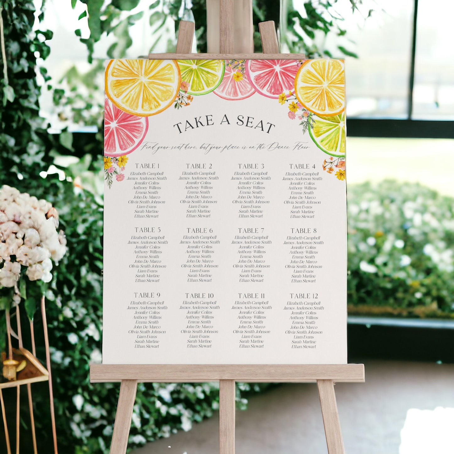 Citrus Floral Wedding Seating Chart Poster Printable Template