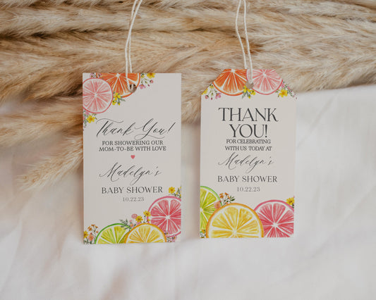 Citrus Floral Baby Shower Favor Tags Printable Template, Little Cutie Baby Sprinkle for Summer Baby Shower, Florida Baby Shower Decor