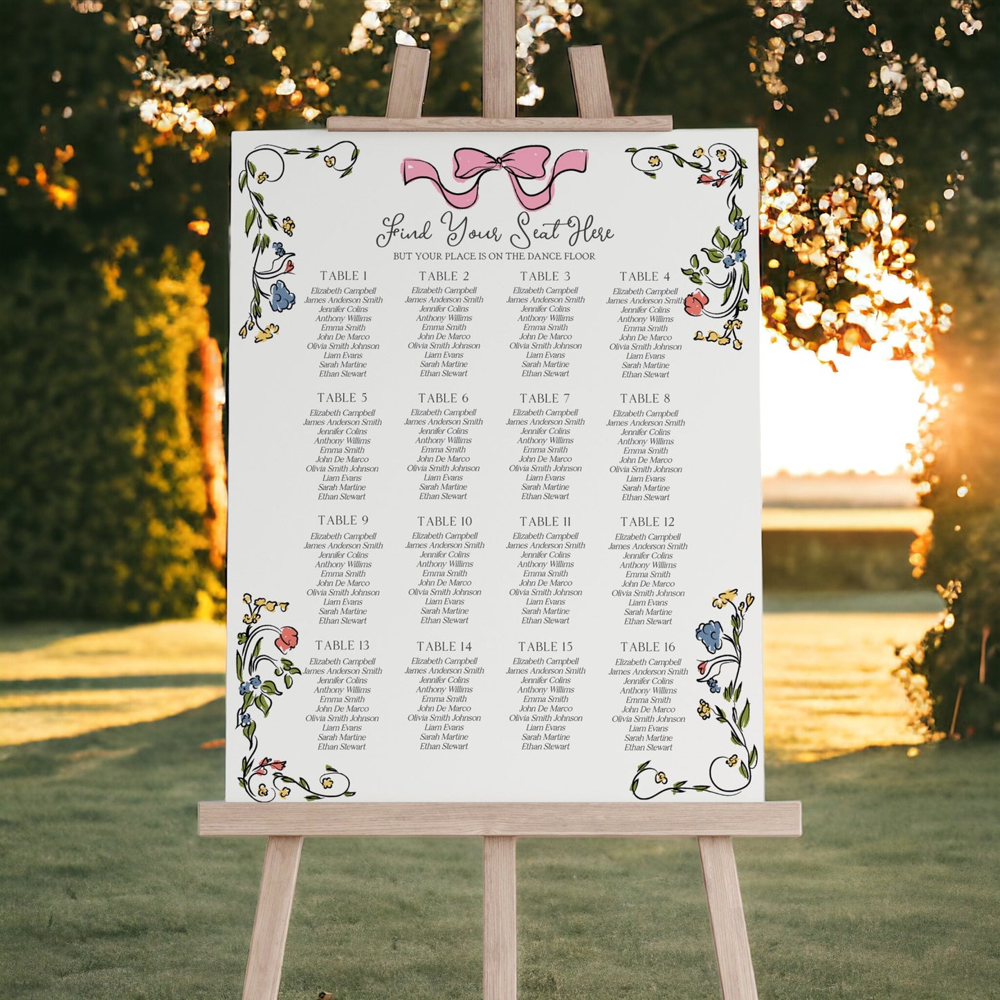 Whimsical Floral Wedding Seating Chart Poster Printable Template