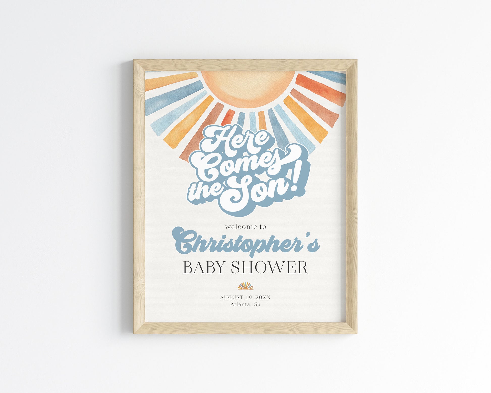 Here Comes The Son Baby Shower Welcome Sign Printable Template, Sunshine Baby Sprinkle Decor for Boy Baby Shower, Little Ray of Sonshine