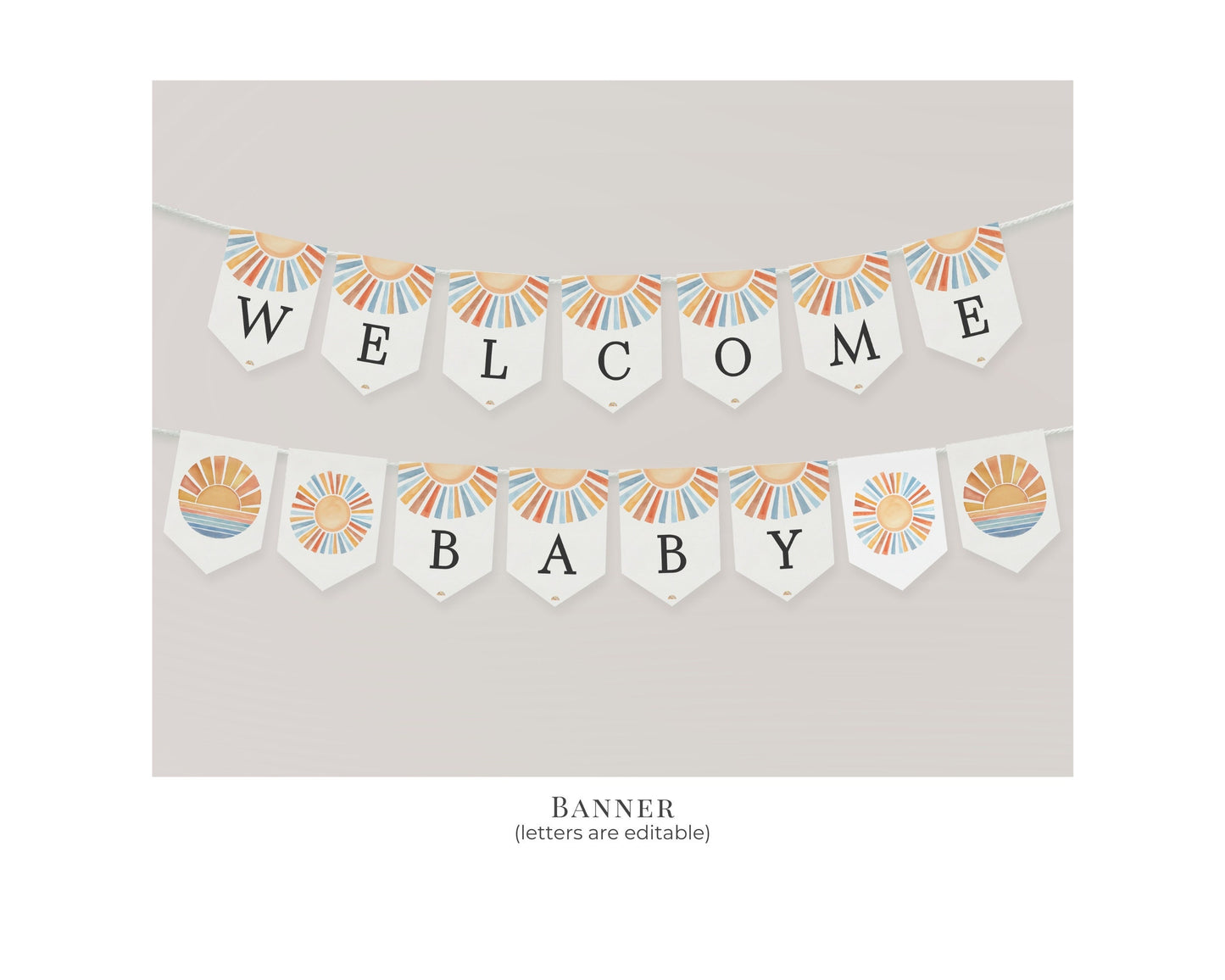 Here Comes The Son Baby Shower Banner Printable Template, Sunshine Baby Sprinkle Decor for Boy Baby Shower, Little Ray of Sonshine Party