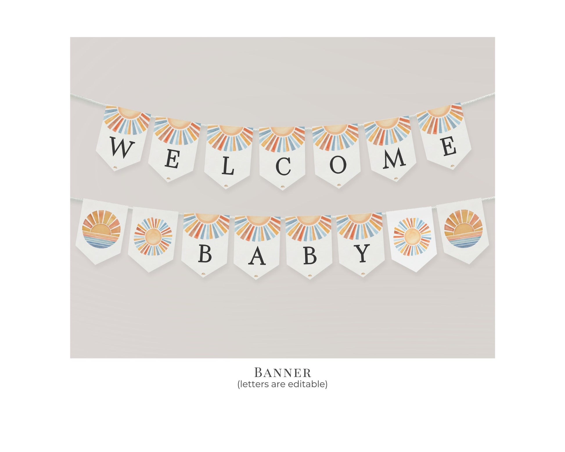 Here Comes The Son Baby Shower Banner Printable Template, Sunshine Baby Sprinkle Decor for Boy Baby Shower, Little Ray of Sonshine Party