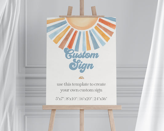 Here Comes The Son Custom Sign Printable Baby Shower Party Decor, Sunshine Baby Sprinkle Decor for Boy Baby Shower Little Ray of Sonshine