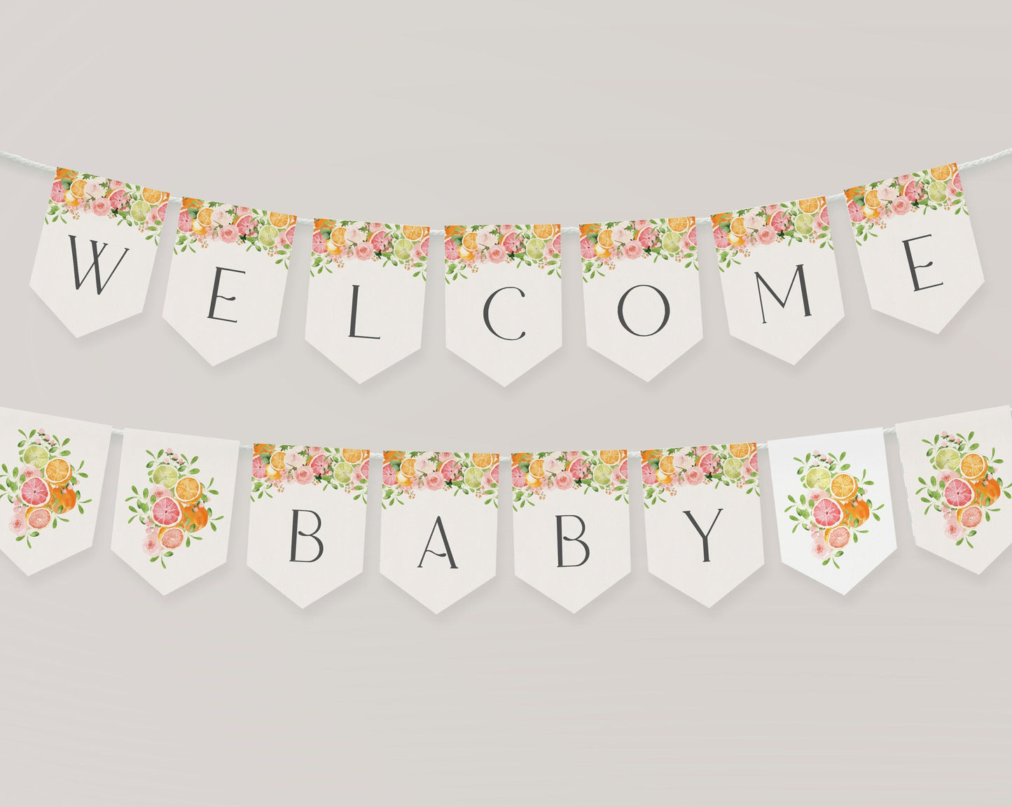 Pastel Citrus Baby Shower Banner Printable Template, Little Cutie Baby Sprinkle for Summer Baby Shower, Gender Neutral Tropical Shower Decor