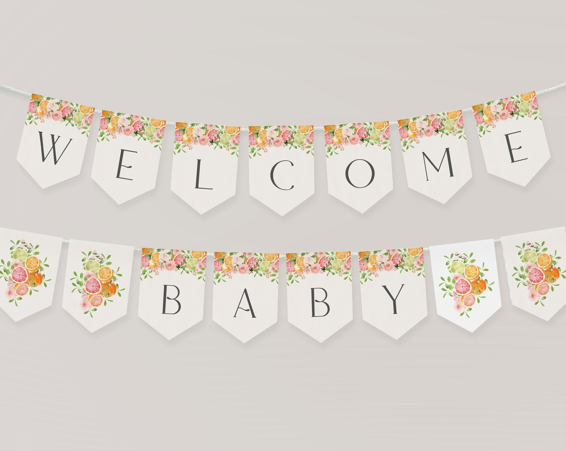 Pastel Citrus Baby Shower Banner Printable Template, Little Cutie Baby Sprinkle for Summer Baby Shower, Gender Neutral Tropical Shower Decor