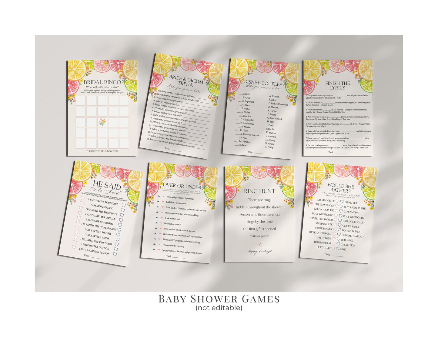 Citrus Floral Bridal Shower Printable Bundle, Main Squeeze Bridal Brunch for Summer Bridal Shower, Florida Bridal Shower Decor