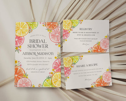 Citrus Floral Bridal Shower Invitation Printable Template, Main Squeeze Bridal Brunch for Summer Bridal Shower, Florida Bridal Shower Decor