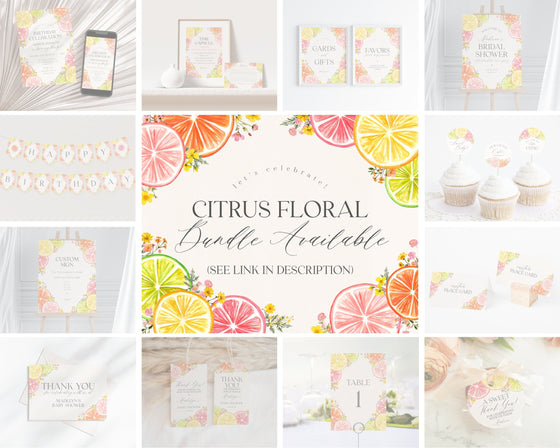 Citrus Floral Birthday Cupcake Toppers Printable Template, Little Cutie Coastal Party Decor for Summer Tropical Birthday Party Decor