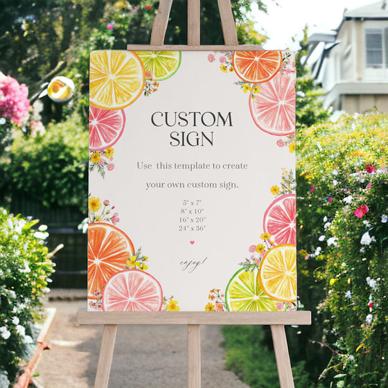 Citrus Floral Custom Sign, Printable Party Decor for Baby or Bridal Shower, Coastal Birthday Decor for Summer Tropical Baby or Bridal Shower