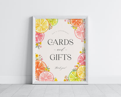 Citrus Floral Cards & Gifts and Favors Sign Printable Template, Coastal Birthday Decor for Summer Tropical Baby or Florida Bridal Shower