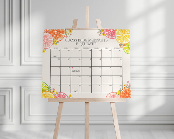 Citrus Floral Baby Shower Guess the Date Game Template, Little Cutie Baby Sprinkle for Summer Baby Shower, Gender Neutral Florida Shower