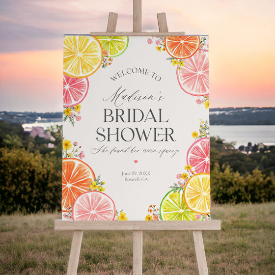 Citrus Floral Bridal Shower Welcome Sign Printable Template, Main Squeeze Bridal Brunch for Summer Bridal Shower, Florida Shower Decor