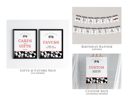 Red Race Car First Birthday Bundle Template, instant download fast one 1st birthday bundle for boy, Racing Retro Vintage Car Birthday