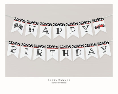 Red Race Car Second Birthday Bundle Template, two fast 2nd birthday bundle for boy, Second Lap Racing Retro Vintage Car Birthday