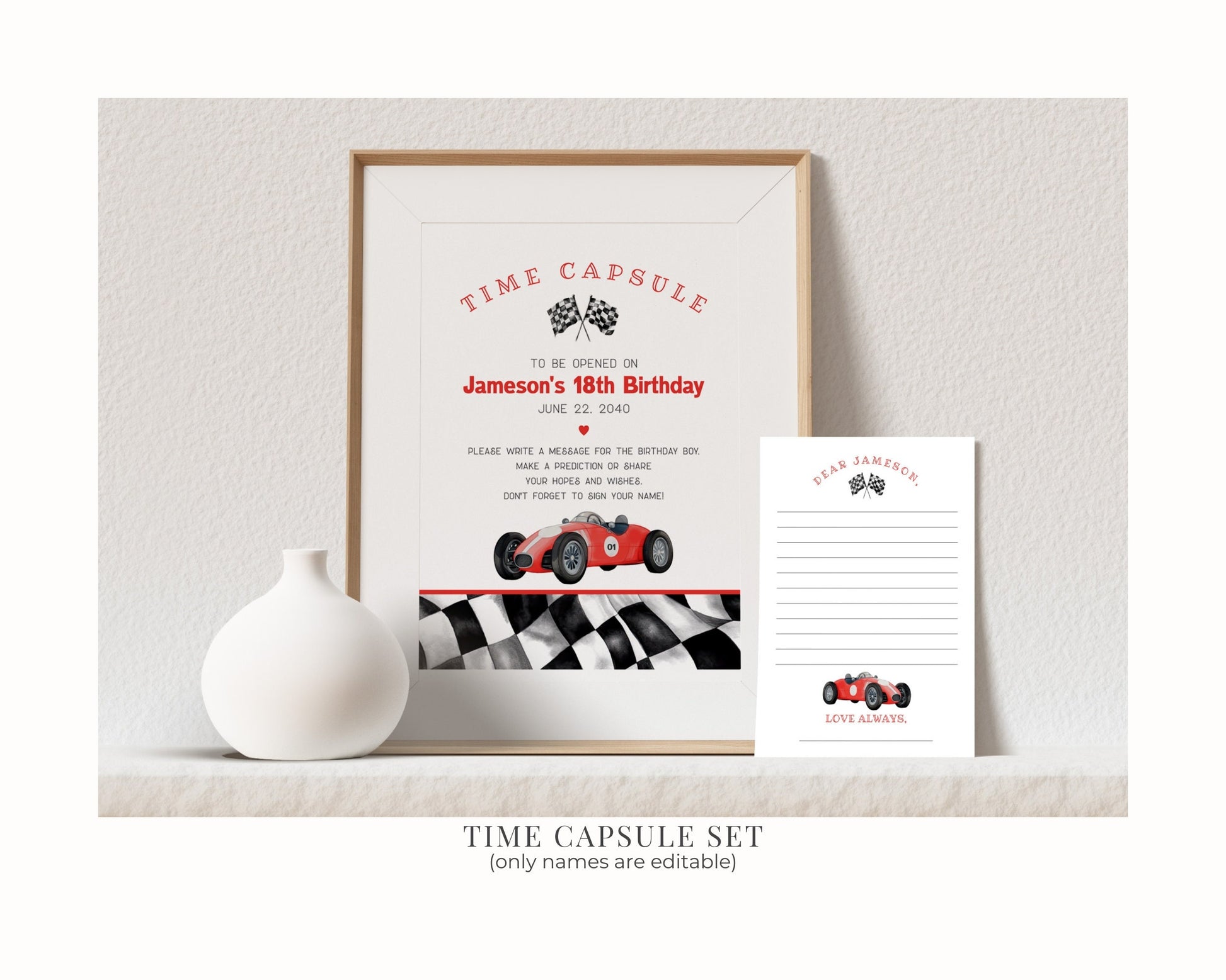 Red Race Car Second Birthday Bundle Template, two fast 2nd birthday bundle for boy, Second Lap Racing Retro Vintage Car Birthday