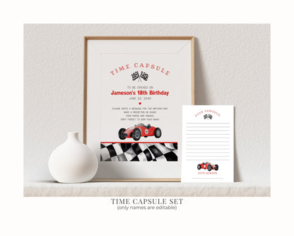 Red Race Car Birthday Bundle Template, instant download Race on over birthday bundle for boy, Editable Racing Retro Vintage Car Birthday