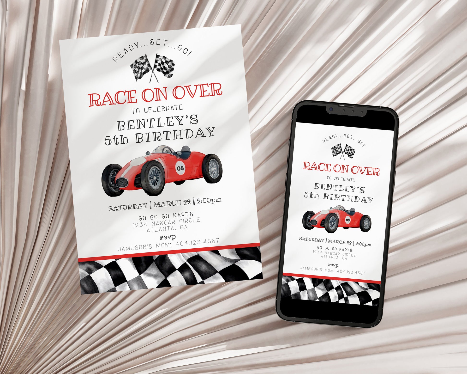 Red Race Car Birthday Bundle Template, instant download Race on over birthday bundle for boy, Editable Racing Retro Vintage Car Birthday