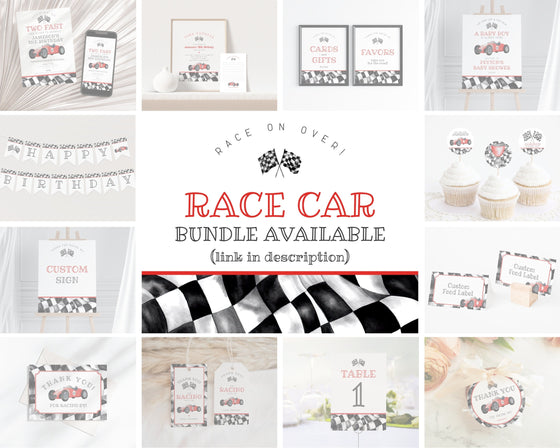 Red Race Car Baby Shower Welcome Sign Template, instant download race on over baby shower template for boy, retro vintage racecar party