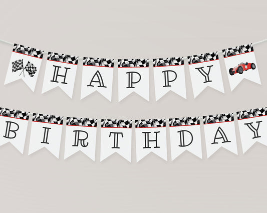 Red Race Car Happy Birthday Banner Printable Template, Race on Over Birthday for Boy, Growing Up TWO Fast, Our Little Racer is a Fast ONE