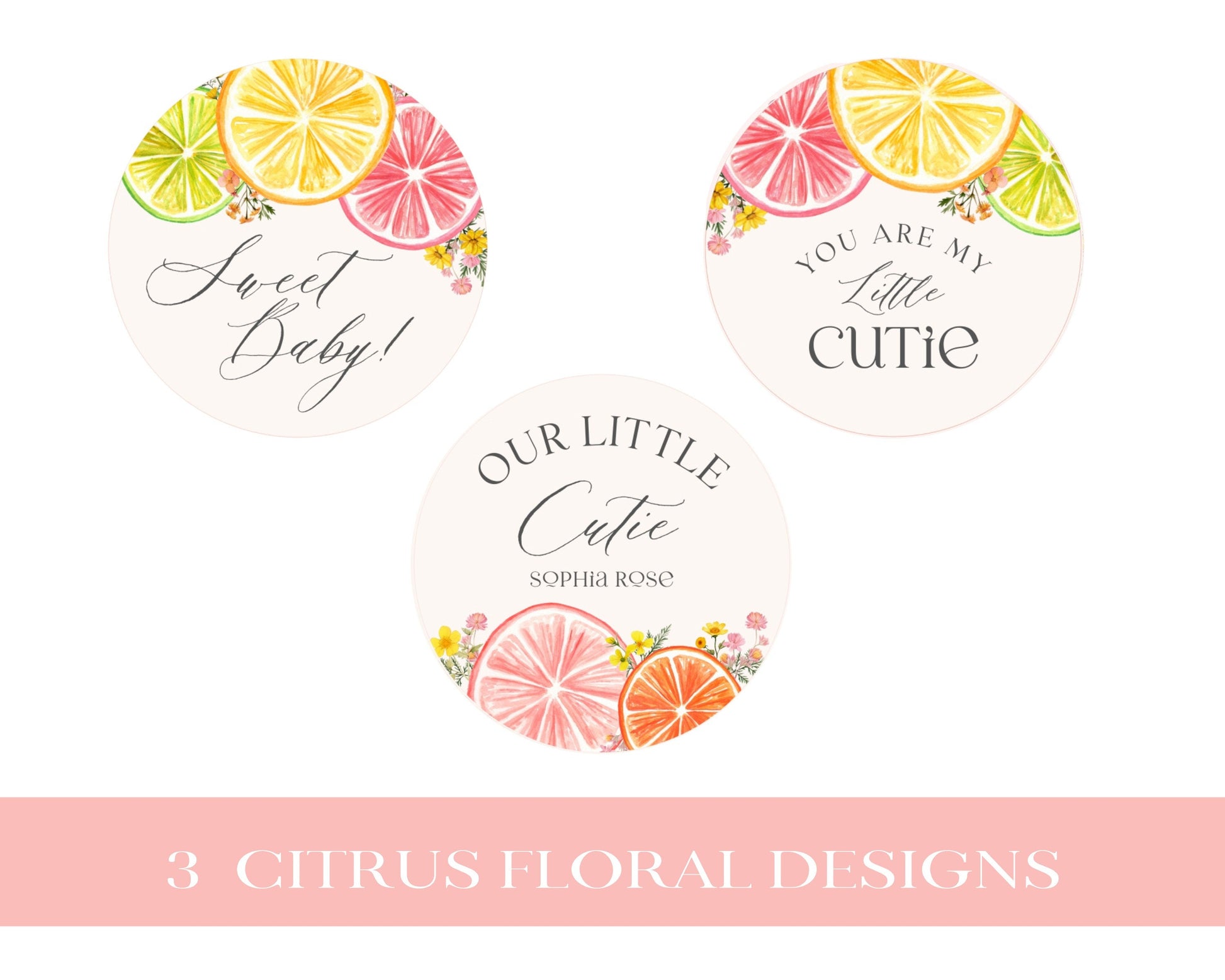 Citrus Floral Baby Shower Cupcake Toppers Printable Template, Little Cutie Baby Sprinkle for Summer Baby Shower, Florida Baby Shower Decor