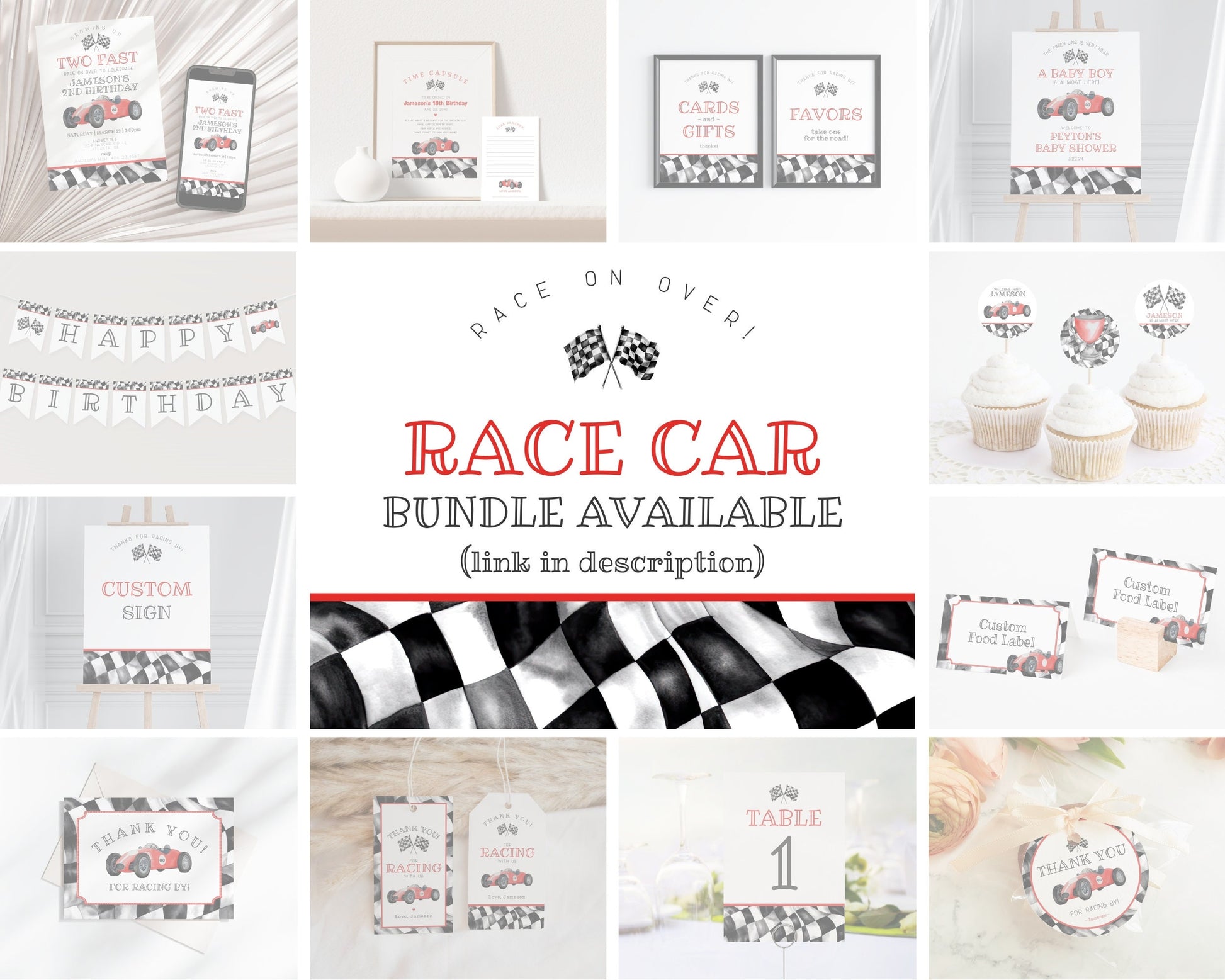 Red Race Car Baby Shower Diaper Thoughts Sign Instant Download, Little Racer is on the Way Race on Over Boy Baby Shower Printable Template